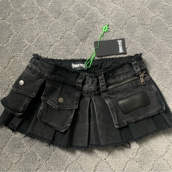 Darker Wavs Dresses & Skirts - Darker Wavs pleated black denim micro mini skirt